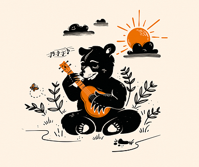 Bear playing ukulele digital art digital illustration drawing illustration illustrator vector