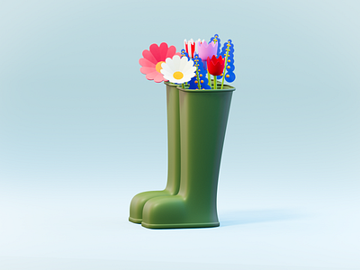 Spring time low poly 3d 3d art 3d artist artwork blender blender3d boots color concept design digital eevee flower illustration low poly lowpoly lowpoly3d minimal render spring