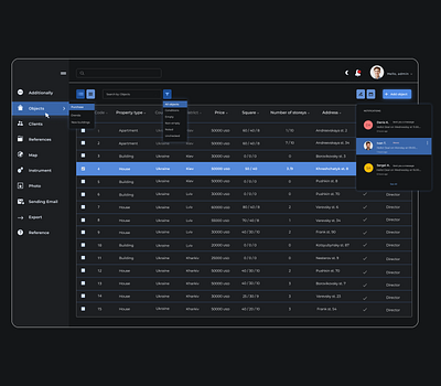 Custom Dashboard for Real Estate Management crm portal dark ui dashboard dashboard design dashboard ui design saas design ui ux