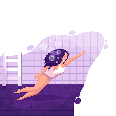 Diving girl character flat girl illustration pool swim swimming vector water web