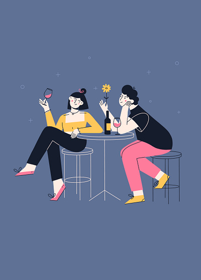 perfect date character couple date design flat illustration love procreate vector wine woman