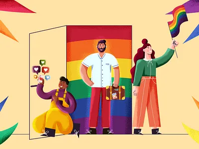 Coming out illustration series - #1 character design coming out drawing editorial editorial illustration flag grain illustration illustration art lgbt lgbtq lgbtqia lover newspaper newspaper illustration pride proud queer queer art texture