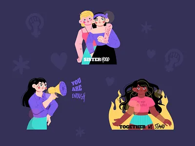 Fem stickers - part 1 character characterdesign design feminism flat design girl illustration purple sticker vector