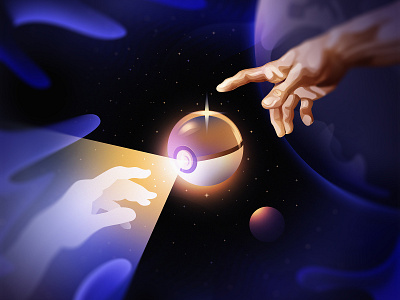 greatest collector adobe illustrator digital illustration digitalart dream fantasy fantasy art hand human illustration light nft nftart planet planet earth pokeball renaissance space space art vector vectorart