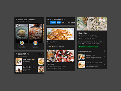 Food Delivery App (Dark) app dark dark mode dark theme delivery design figma food ios mobile pasta pizza restaurant ui uikit