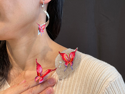 Red Butterflies accessories brooch butterfly embroidery