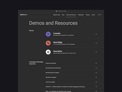 NLP Tartu Demo Detail demo design detail download list minimal neuro science technology typography ui ux web website