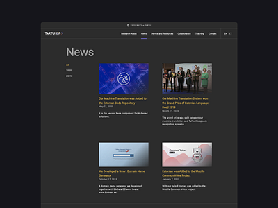 NLP Tartu News blog clean design minimal neuro news nlp science sound technology ui ux voice web website