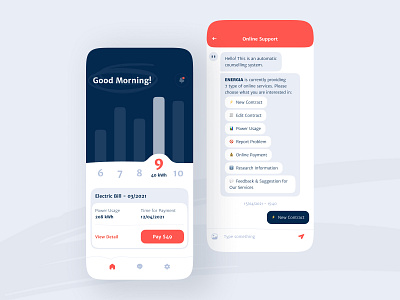 Electric Mobile App Concept app bill chart chatbot concept electric mobile ui usage ux