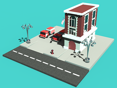 Fire Station 3d 3d art architecture art building car enviroment fire station