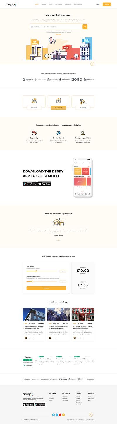 Deppy agent insurance landingpage landlord property tenant uidesign