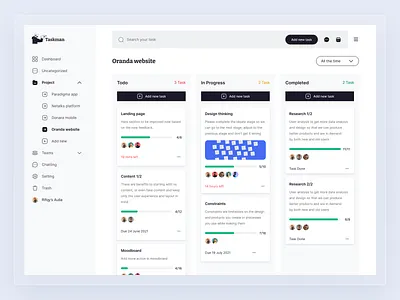 Taskman - Task Management Platform card design managment minimal platform progress project search simple task task management todolist typography website design websites