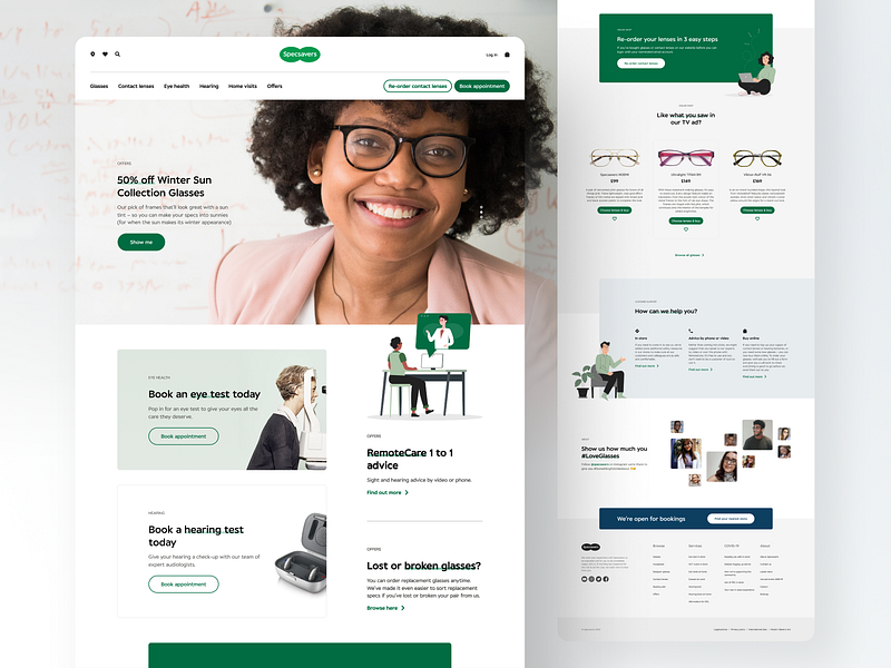 Specsavers animation design ecommerce eyes frames glasses illustration interface landing page people shop specs specsavers typography ui ux web webdesign webpage website