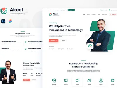 Akcel - Modern Crowdfunding Charity digitalart figma psd website