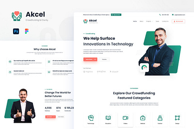 Akcel - Modern Crowdfunding Charity digitalart figma psd website