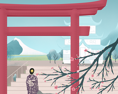 woman in kimona on steps of palace REFACTORED SMALL digital art digital illustration editorial illustration illustration japanese art