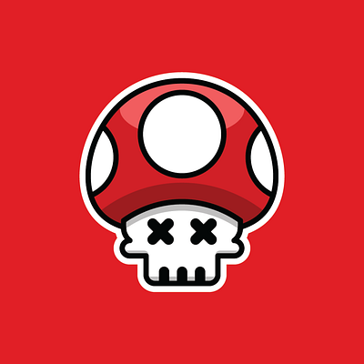 Death by Nintendo Mario Mushroom clean design flat graphic design illustrator logo mario mushroom skull sticker vector videogame