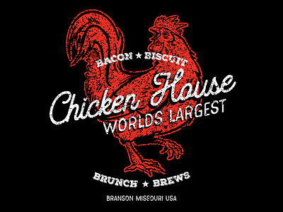 Chicken House Tee Design adobe illustrator branding chicken distressed graphic design graphic tee hand drawn illustration mascot procreate red restaurant rooster rustic screenprint type typography