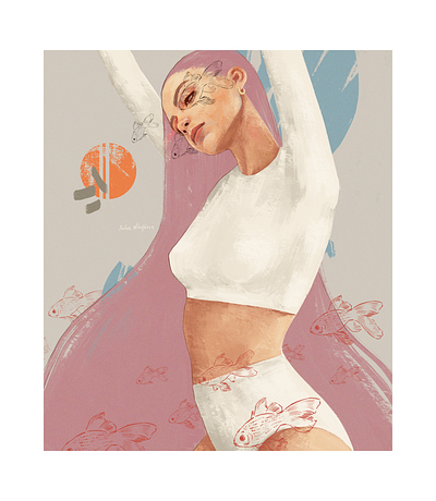 bodysuit2 abstract animals beige botanical art character design fashion fashion illustration fish floral flower print girl illustration illustration illustration art nature pink