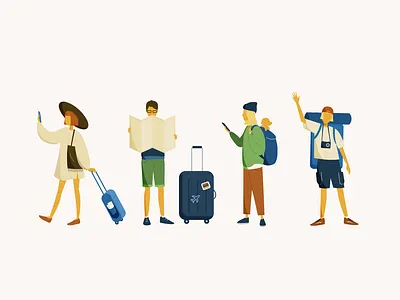 Impatient passengers adobe illustrator characterdesign chatacters guys journey passenegers people tourists travelers travelling trip vector art vector illustration