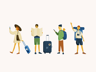 Impatient passengers adobe illustrator characterdesign chatacters guys journey passenegers people tourists travelers travelling trip vector art vector illustration