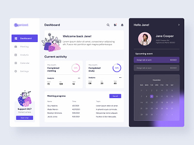 Meeting dashboard - UI exploration blurry company dashboard dashboard ui design illustration meeting minimal minimalist ui web website
