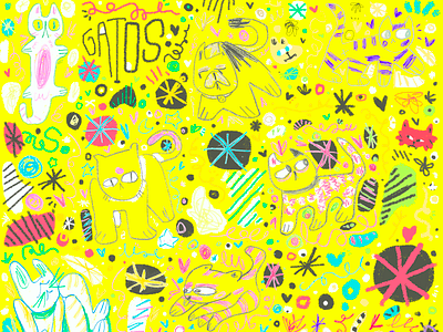 GATOS cat childish childrens illustration crayola crayon crayons doddle art doodle doodle artist doodleart doodler gatitos gato illustration pattern pattern art pet yellow