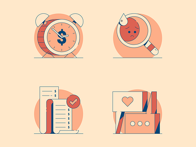 Are You an Emotional Spender? clock conversation emotion icons identify money receipt sad spend spot illustration