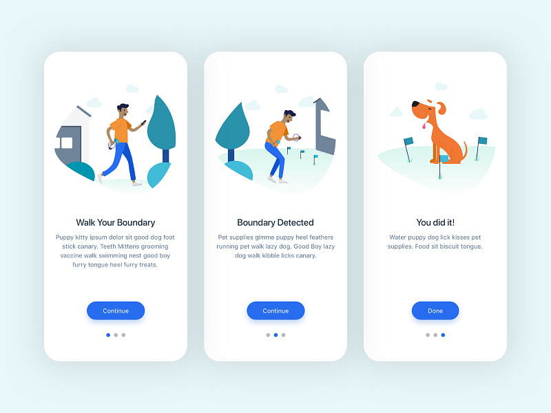 Onboarding Illustrations app design branding connected daily ui design fence illustration interface onboarding pet app pet app design pet fence pet illustration smart app smart fence user experience user interface