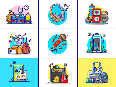 Music🎧🎤🎸 bass concert drum guitar headphone icon illustration listening music logo microphone minipod music music band music chart music player music stuff piano radio singing song