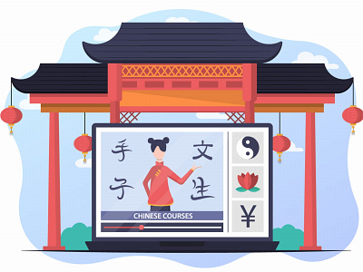 Illustration Chinese Courses in Vector for Website Design chinese graphicdesign graphics graphicsurf illustration learn