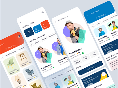 Home Service Mobile App accessories blue clean app cleaner colors ecommerce app furniture app handy man hire job job seeker mobile app orange service shop shopping ui ux white