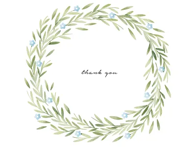 Tiny blue flowers and green branches wreath botanical botany branding cute floral flowers greeting card illustration leaves logo thank you thanksgiving watercolor wreath