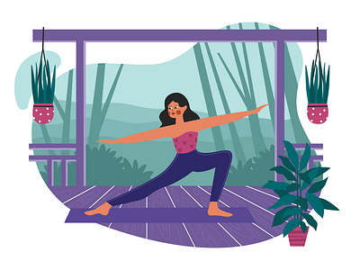 outdoor yoga character design flat fresh air home illustration outdoor sport vector veranda yoga