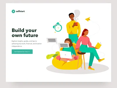 Landing page Illustration coffee girl illustration illustrations office selfstart sofa wfh work