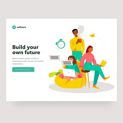 Landing page Illustration coffee girl illustration illustrations office selfstart sofa wfh work
