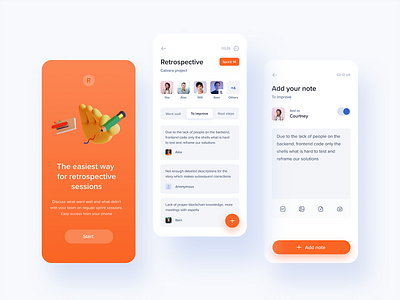 Mobile App for Retrospective sessions agile app app design design figma interface meeting mobile app orange project management retrospective scrum sprint team ui uidesign uitrends uiux uiuxdesign ux