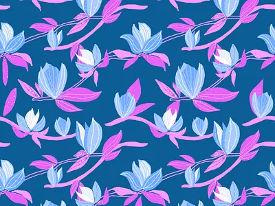 Blue Magnolia blossoms blossom blue branch design floral floral pattern flower illustration magnolia print seamlesspattern surface design
