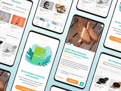 Green Wallet Mobile App app design eco friendly shopping app ui ux