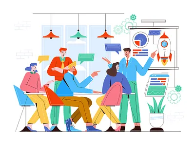 People work in a team and achieve the goal - Vector Illustration agency character creative goal illustration professional startup template ui ux vector web website