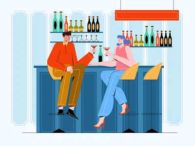 Man and woman drinking in bar agency bar branding character creative design drink illustration promotion ui ux vector website