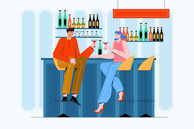 Man and woman drinking in bar agency bar branding character creative design drink illustration promotion ui ux vector website