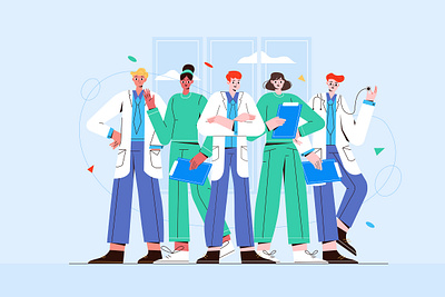 Medical Staff Healthcare Workers banner branding covid19 creative doctor illustration modern professional team template ui ux vector