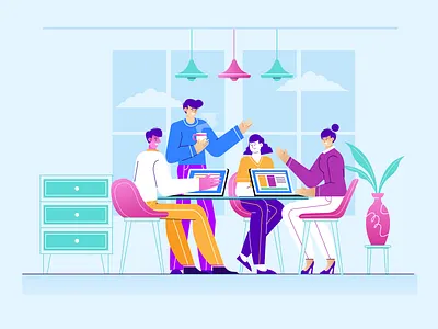 Coworking Space with Group of Creative People branding creative illustration meeting meetup teamwork ui ux vector web