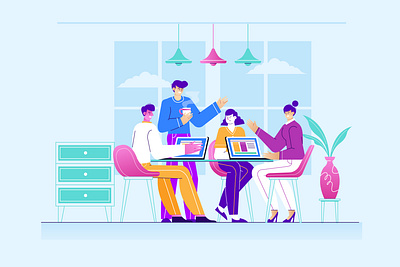 Coworking Space with Group of Creative People branding creative illustration meeting meetup teamwork ui ux vector web