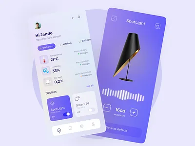 Smart Home app design bedroom cards design colorful gradient lamp light mobile ui purple smart home smartdevice smarthome smartphone temperature ui ux