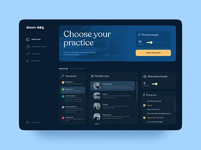 DownDog yoga web app redesign concept concept dark mode dark theme dark ui design sport ui ux web yoga yoga app