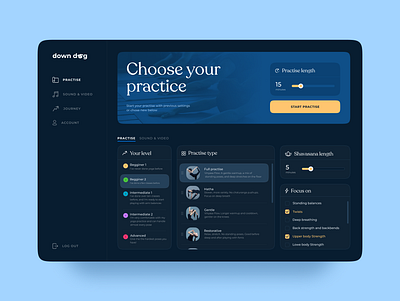 DownDog yoga web app redesign concept concept dark mode dark theme dark ui design sport ui ux web yoga yoga app