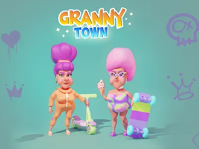 Granny Town 2d art 2dart art for game branding cartoon style character design character woman logo ui