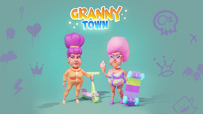 Granny Town 2d art 2dart art for game branding cartoon style character design character woman logo ui